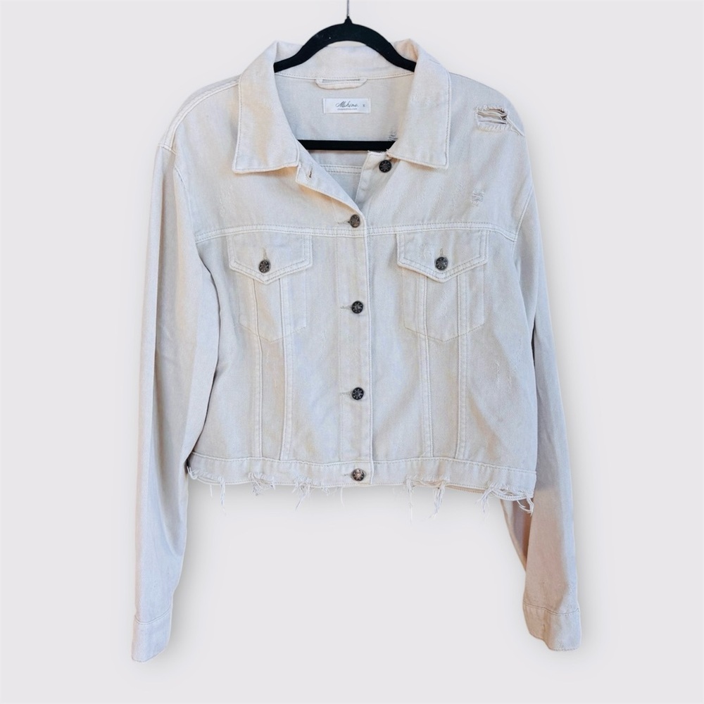 Mahina 100% Cotton Cream Distressed Denim Jacket